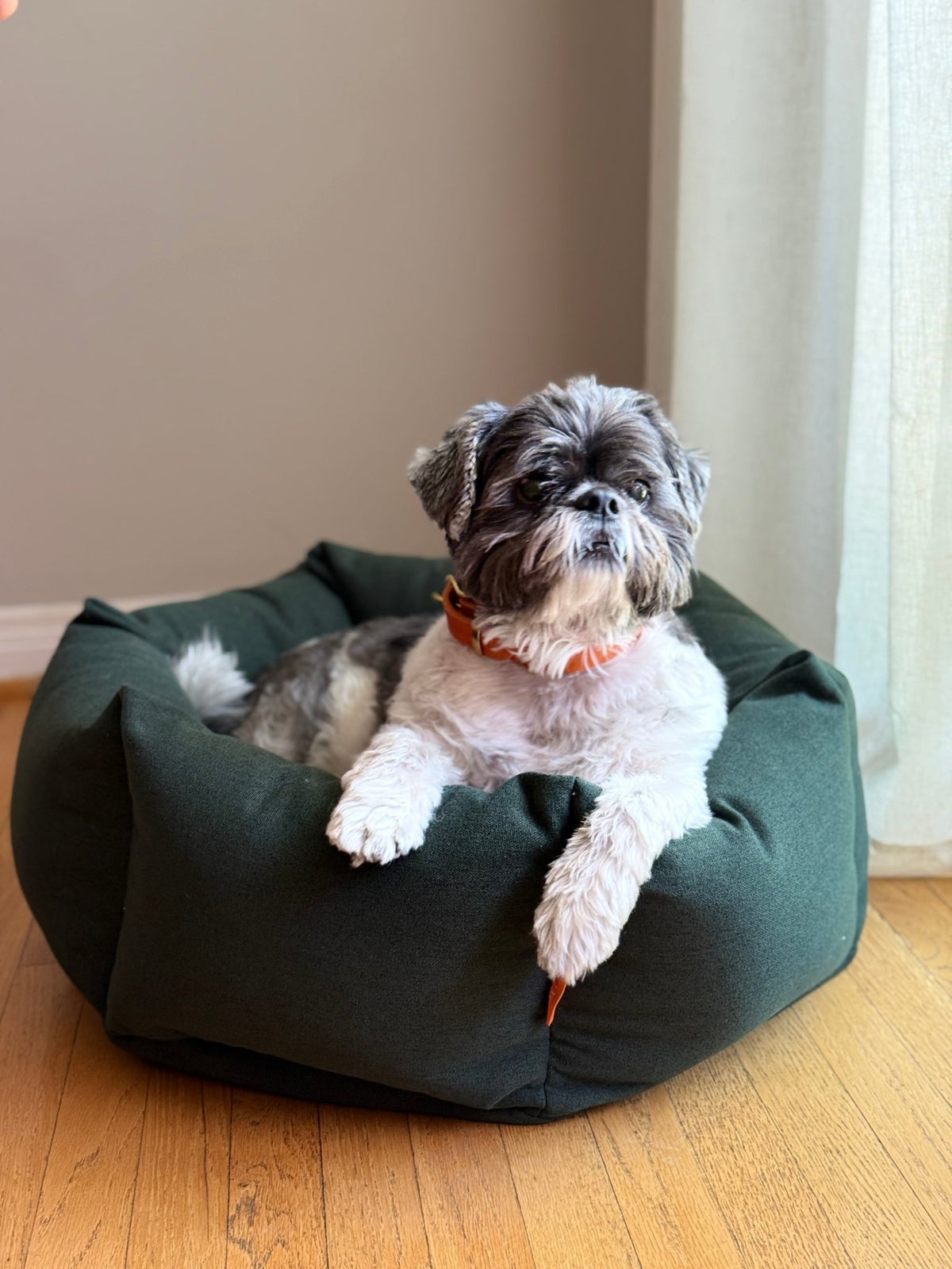 Nest | Panier orthopédique cocooning pour chien en matériaux recyclés - Jean - Poil - Rose