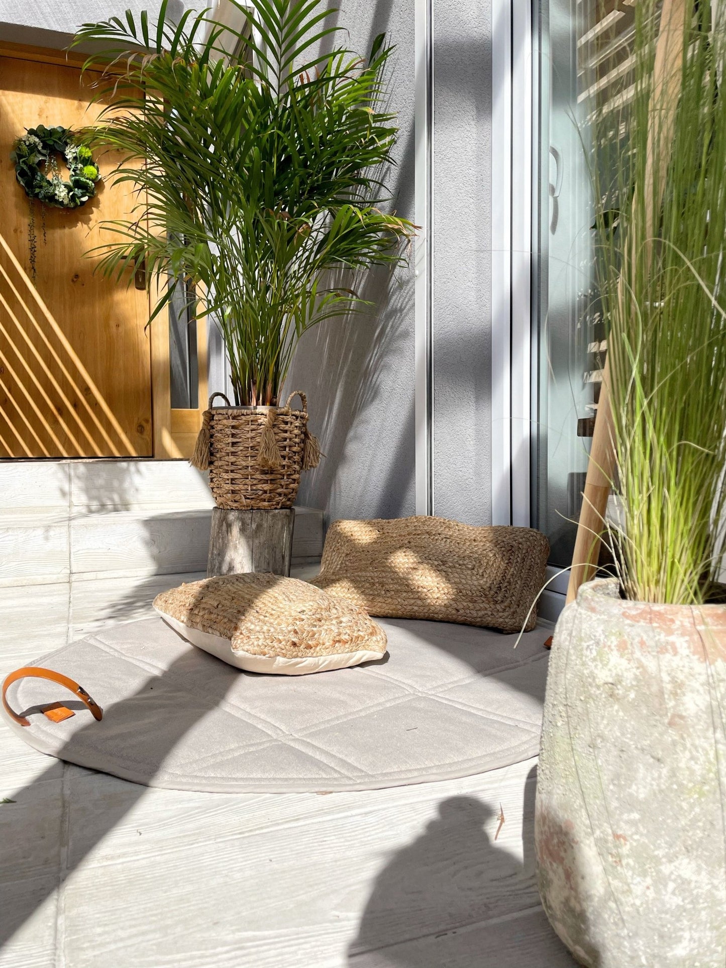 Okka | Tapis de voyage pliable pour chien avec sangles en cuir - Jean - Poil - Beige