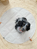 Okka | Tapis de voyage pliable pour chien avec sangles en cuir - Jean - Poil - Beige
