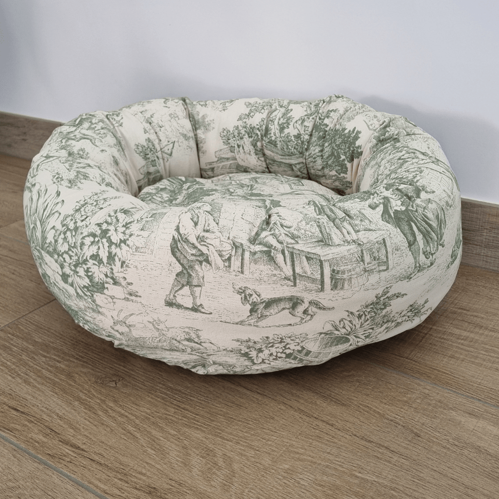 Panama cuccia | Panier rond pour chien et chat Toile de Jouy Vert - Jean-Poil -