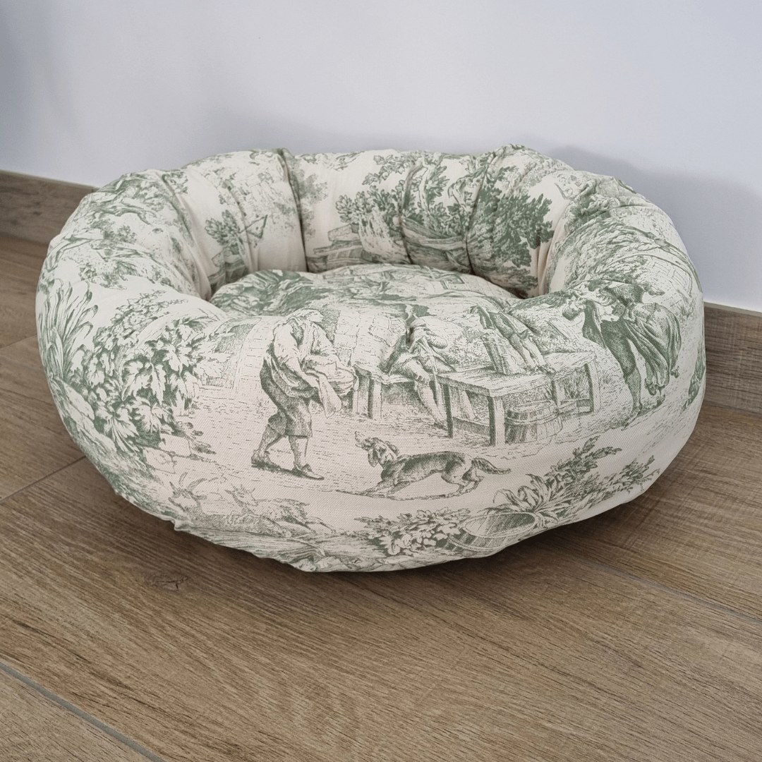 Panama cuccia | Panier rond pour chien et chat Toile de Jouy Vert - Jean-Poil -