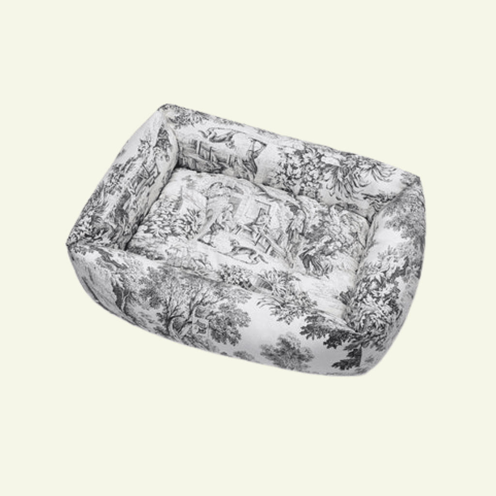 Panama | Panier en coton Toile de Jouy pour chien, déhoussable - fabrication artisanale - Jean - Poil - Anthracite