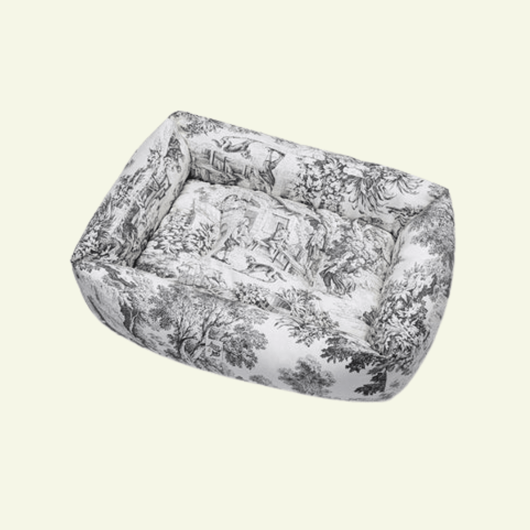 Panama | Panier en coton Toile de Jouy pour chien, déhoussable - fabrication artisanale - Jean - Poil - Anthracite