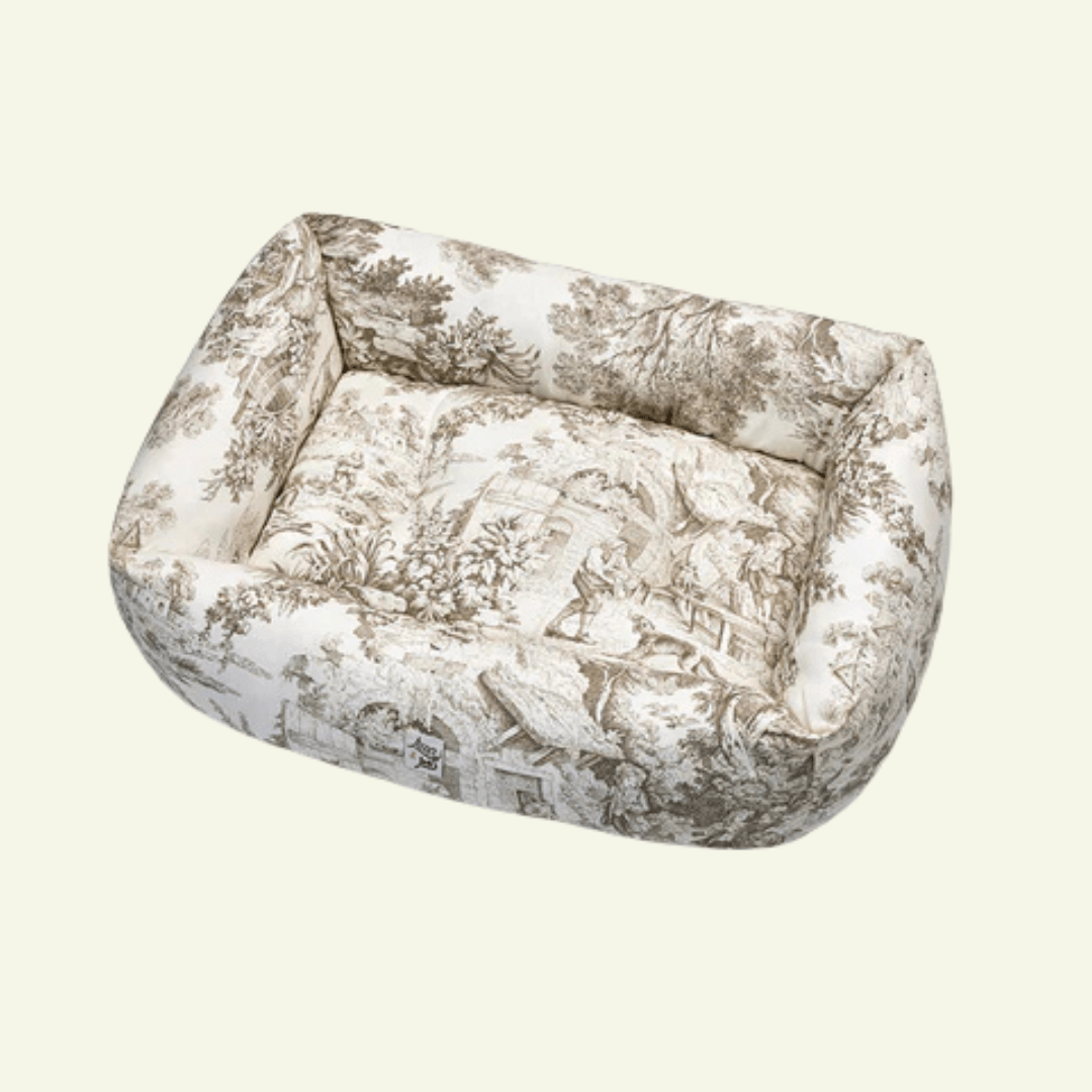 Panama | Panier en coton Toile de Jouy pour chien, déhoussable - fabrication artisanale - Jean - Poil - Beige