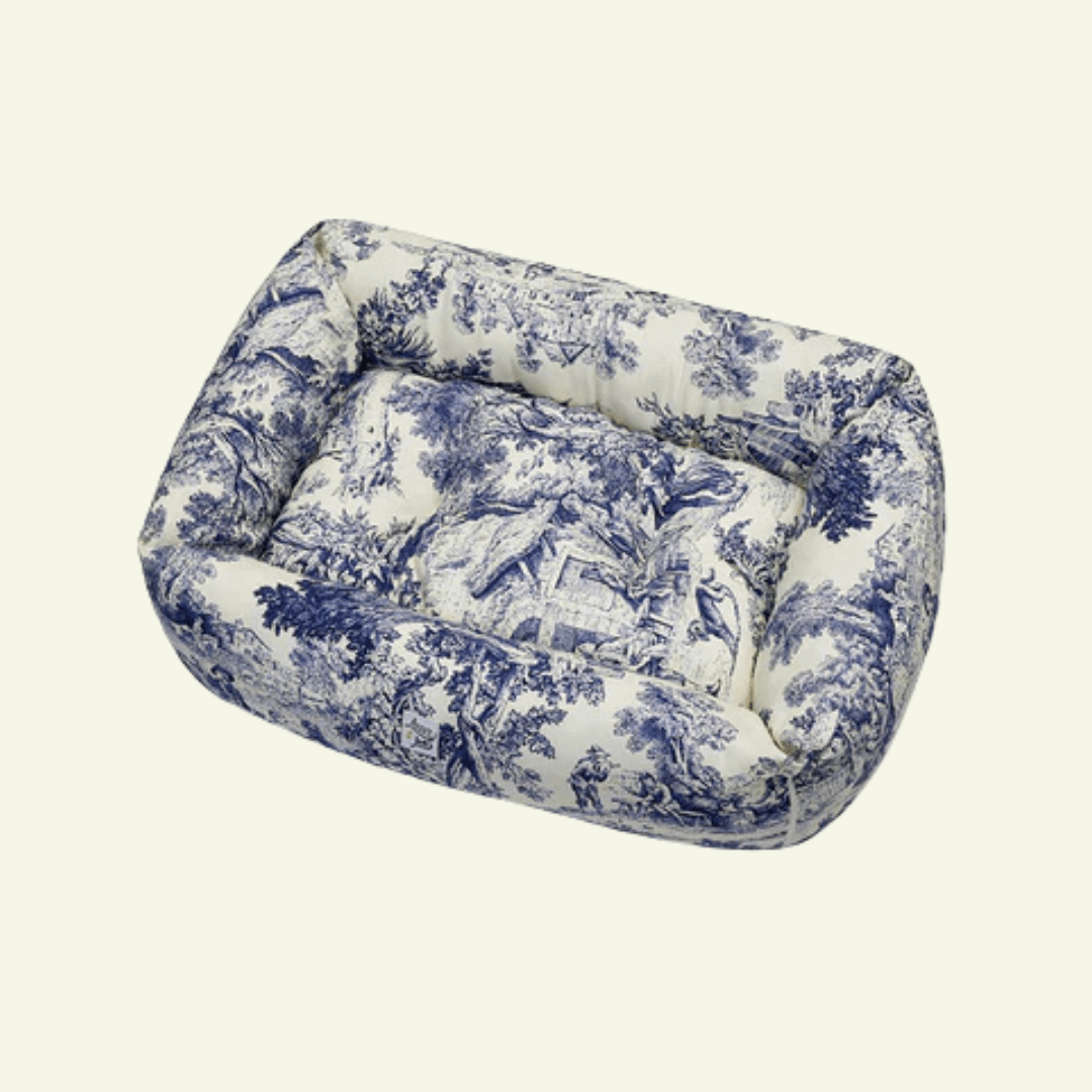 Panama | Panier en coton Toile de Jouy pour chien, déhoussable - fabrication artisanale - Jean - Poil - Bleu marine