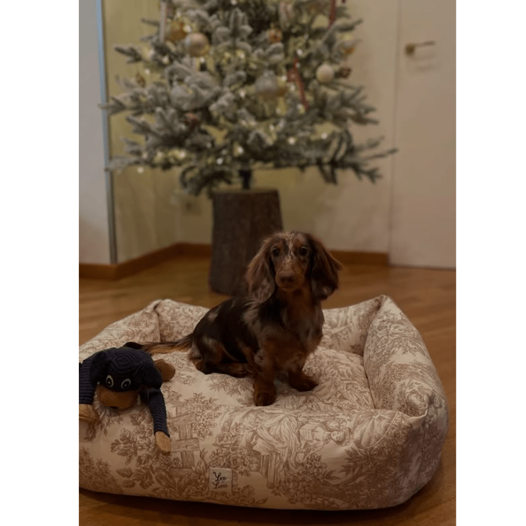 Panama | Panier en coton Toile de Jouy pour chien, déhoussable - fabrication artisanale - Jean - Poil - Bleu marine