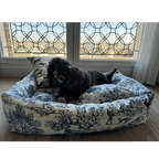 Panama | Panier en coton Toile de Jouy pour chien, déhoussable - fabrication artisanale - Jean - Poil - Bleu marine