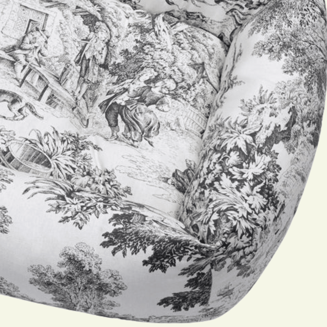Panama | Panier en coton Toile de Jouy pour chien, déhoussable - fabrication artisanale - Jean - Poil - Bleu marine
