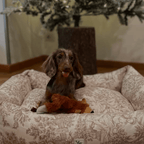 Panama | Panier en coton Toile de Jouy pour chien, déhoussable - fabrication artisanale - Jean - Poil - Bleu marine