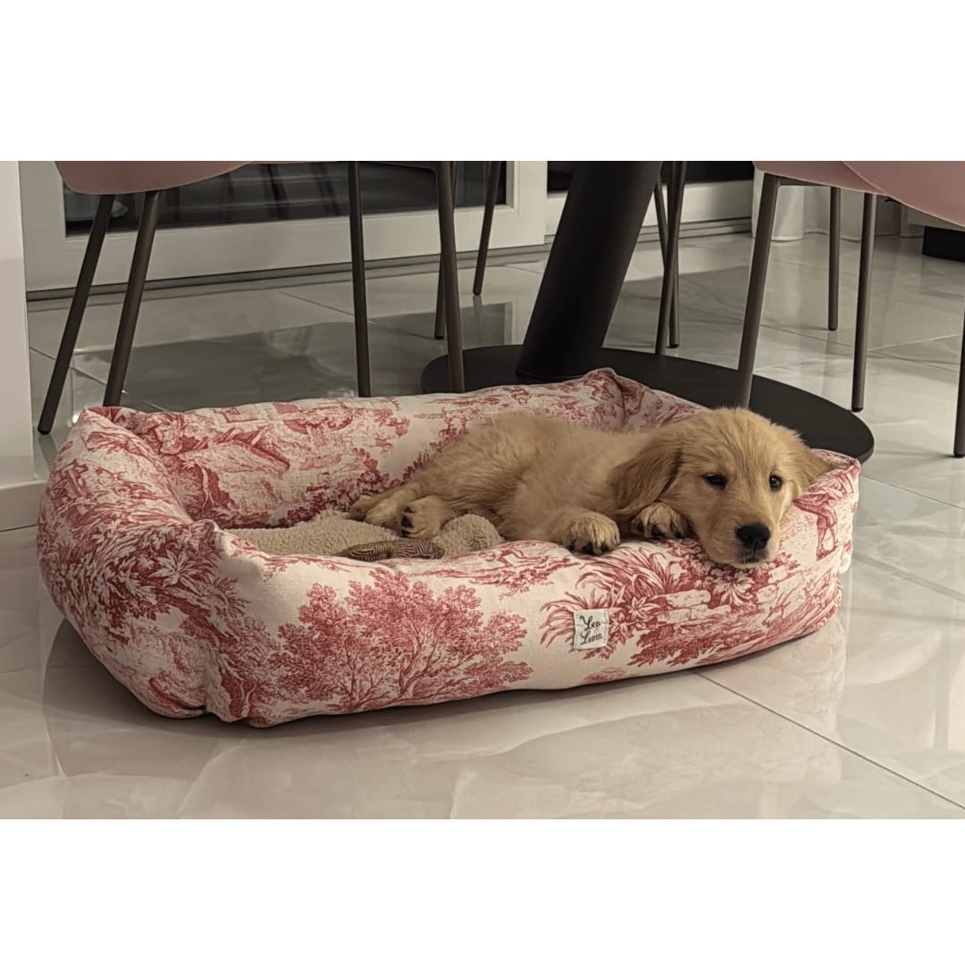 Panama | Panier en coton Toile de Jouy pour chien, déhoussable - fabrication artisanale - Jean - Poil - Bleu marine