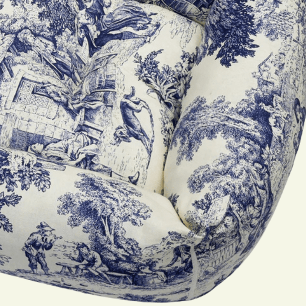 Panama | Panier en coton Toile de Jouy pour chien, déhoussable - fabrication artisanale - Jean - Poil - Bleu marine