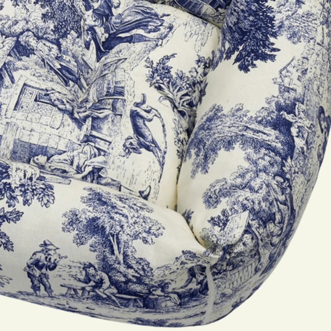 Panama | Panier en coton Toile de Jouy pour chien, déhoussable - fabrication artisanale - Jean - Poil - Bleu marine