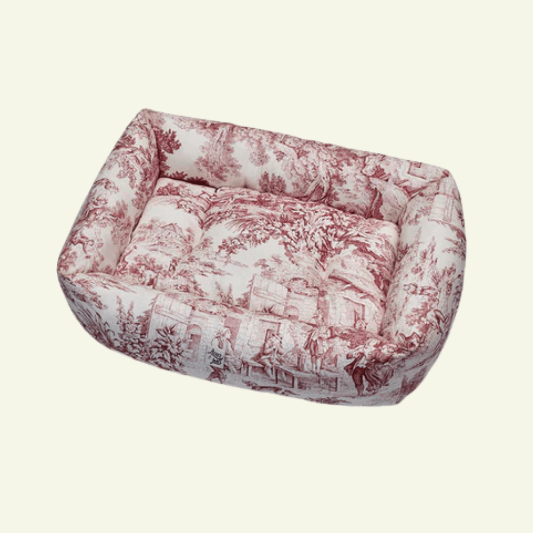Panama | Panier en coton Toile de Jouy pour chien, déhoussable - fabrication artisanale - Jean - Poil - Rouge