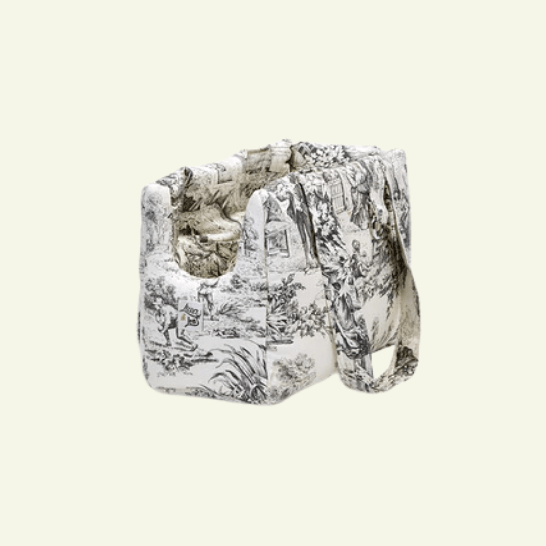 Panama | Sac de transport pour chien motif Toile de Jouy - fabrication artisanale - Jean - Poil - Anthracite