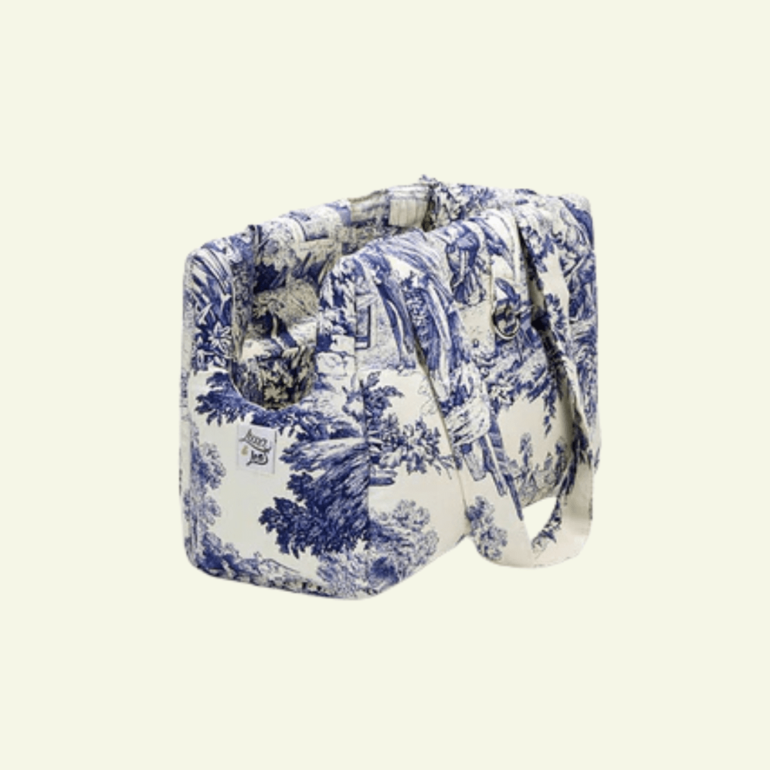 Panama | Sac de transport pour chien motif Toile de Jouy - fabrication artisanale - Jean - Poil - Bleu marine