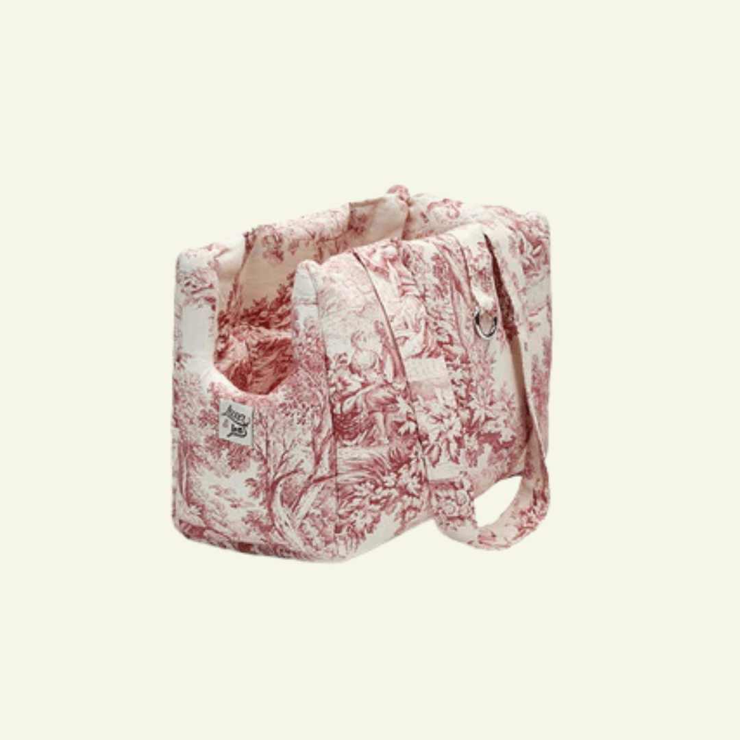 Panama | Sac de transport pour chien motif Toile de Jouy - fabrication artisanale - Jean - Poil - Rouge