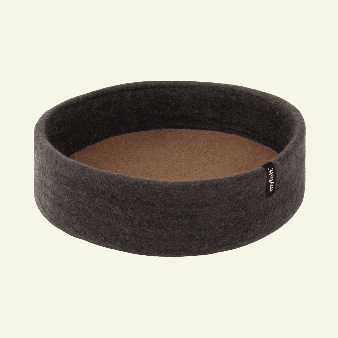 Panier pour chat en laine feutrée naturelle gris, personnalisable - Jean - Poil - Marron