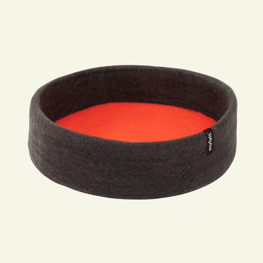 Panier pour chat en laine feutrée naturelle gris, personnalisable - Jean - Poil - Orange