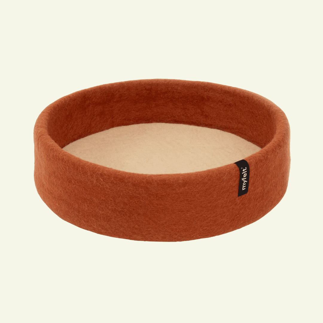 Panier pour chat en laine feutrée naturelle rouille, personnalisable - Jean - Poil - Beige