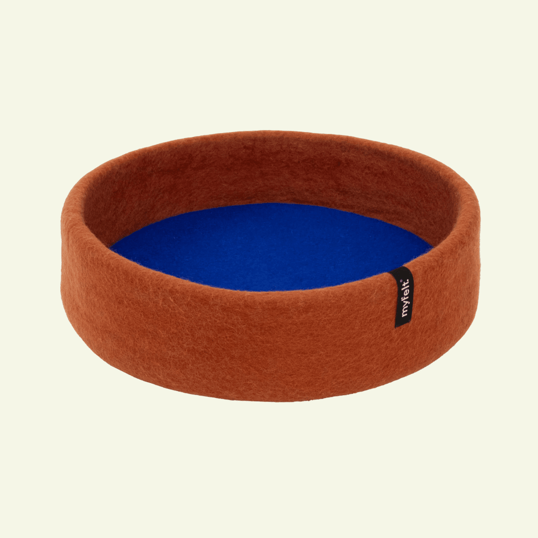 Panier pour chat en laine feutrée naturelle rouille, personnalisable - Jean - Poil - Bleu