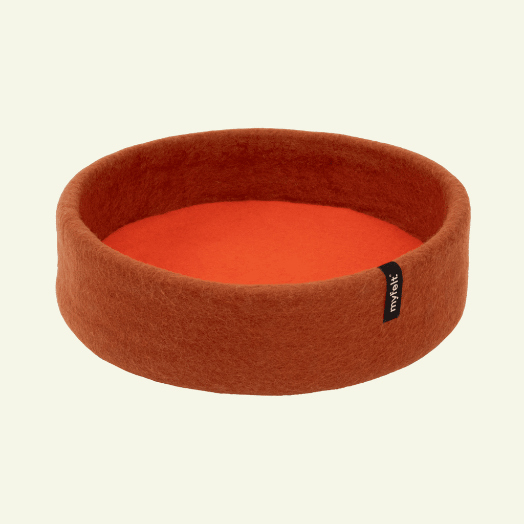 Panier pour chat en laine feutrée naturelle rouille, personnalisable - Jean - Poil - Orange