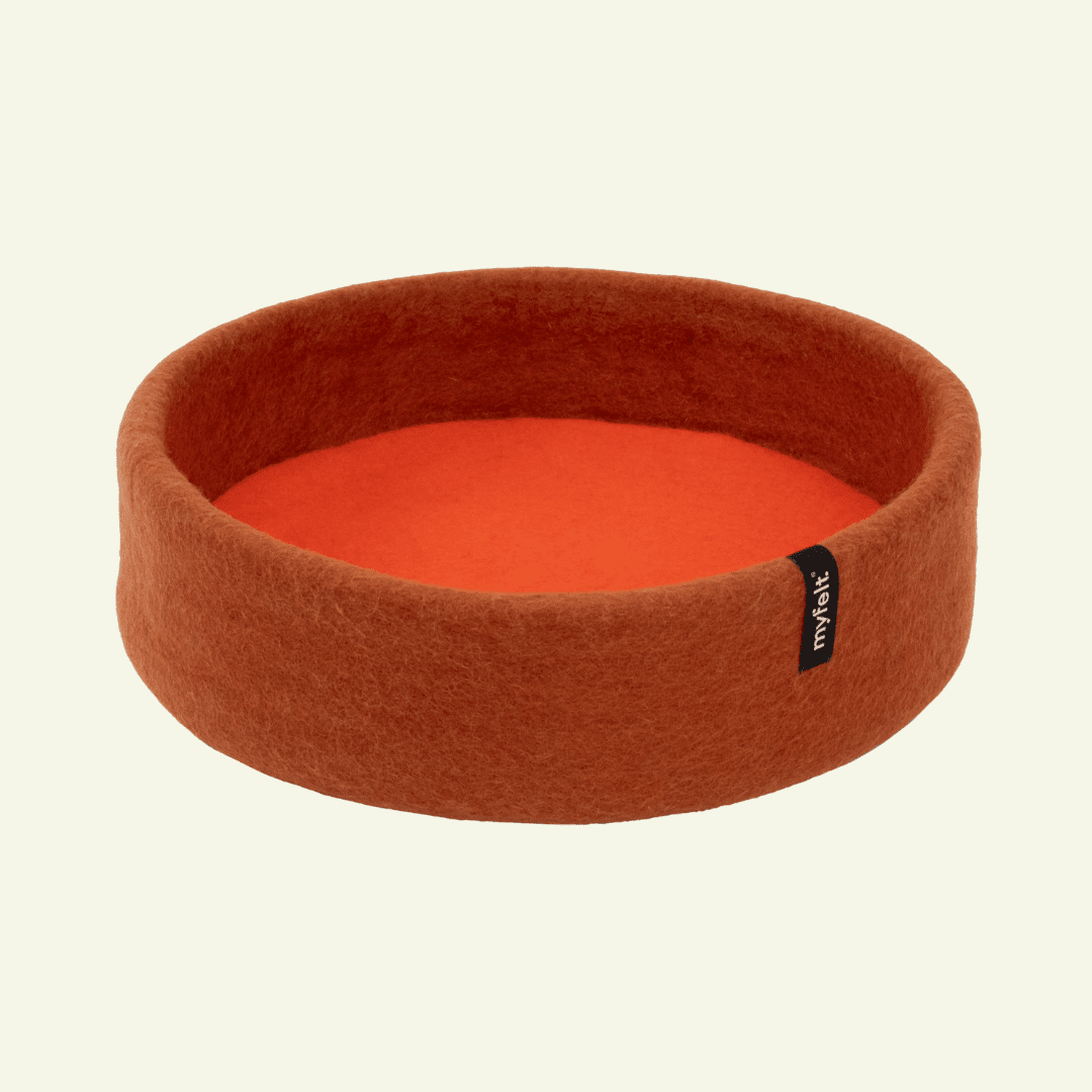 Panier pour chat en laine feutrée naturelle rouille, personnalisable - Jean - Poil - Orange