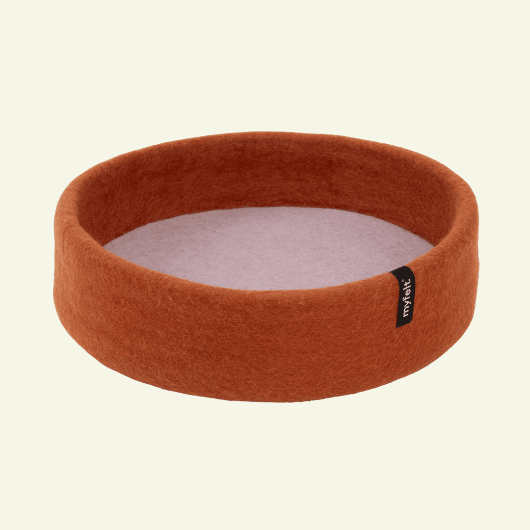 Panier pour chat en laine feutrée naturelle rouille, personnalisable - Jean - Poil - Rose