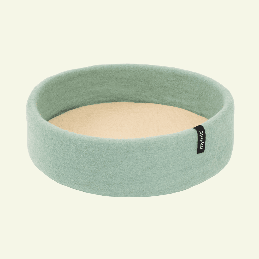 Panier pour chat en laine feutrée naturelle vert sauge, personnalisable - Jean - Poil - Beige