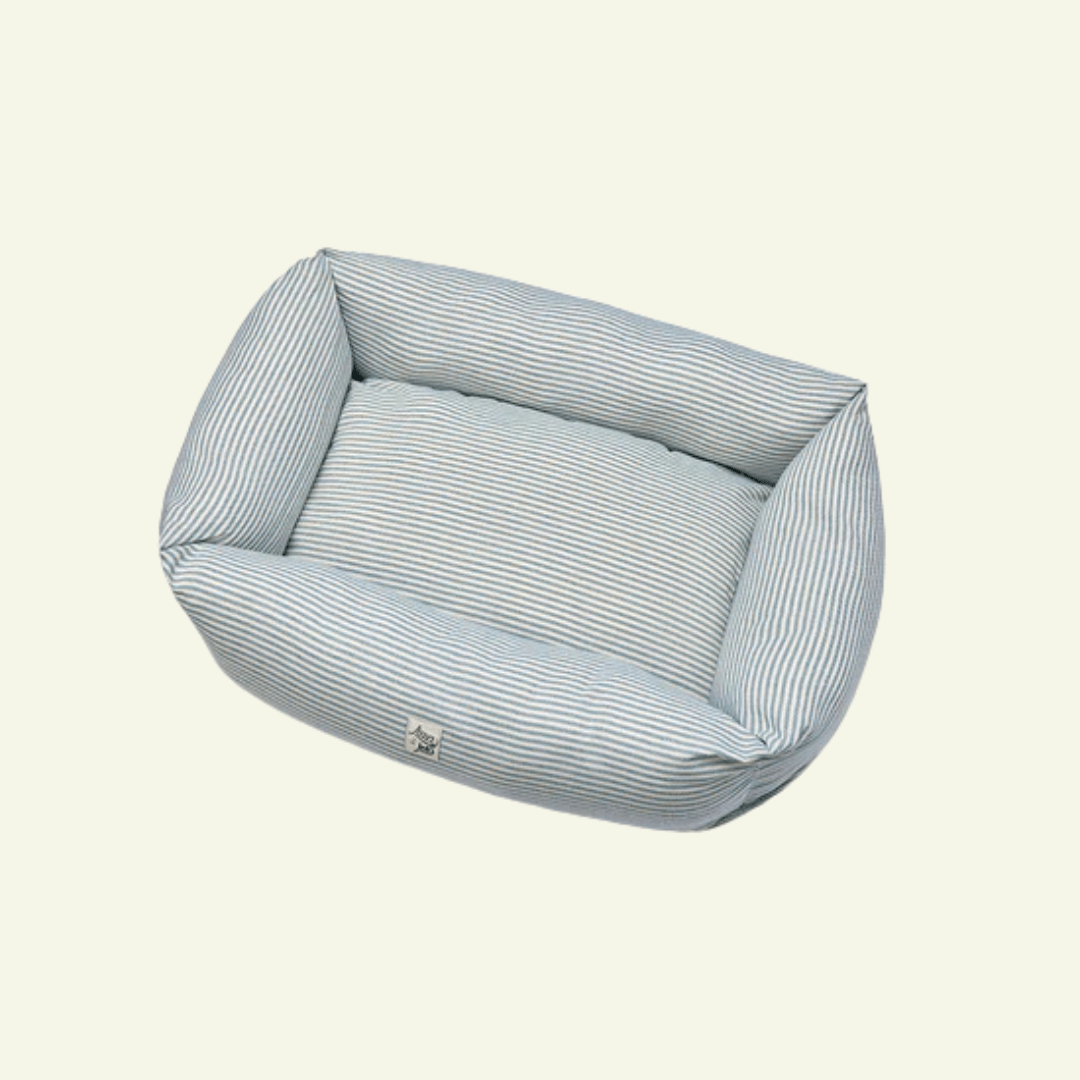 Piana | Panier en coton à rayures fines, déhoussable - fabrication artisanale - Jean - Poil - Bleu ciel
