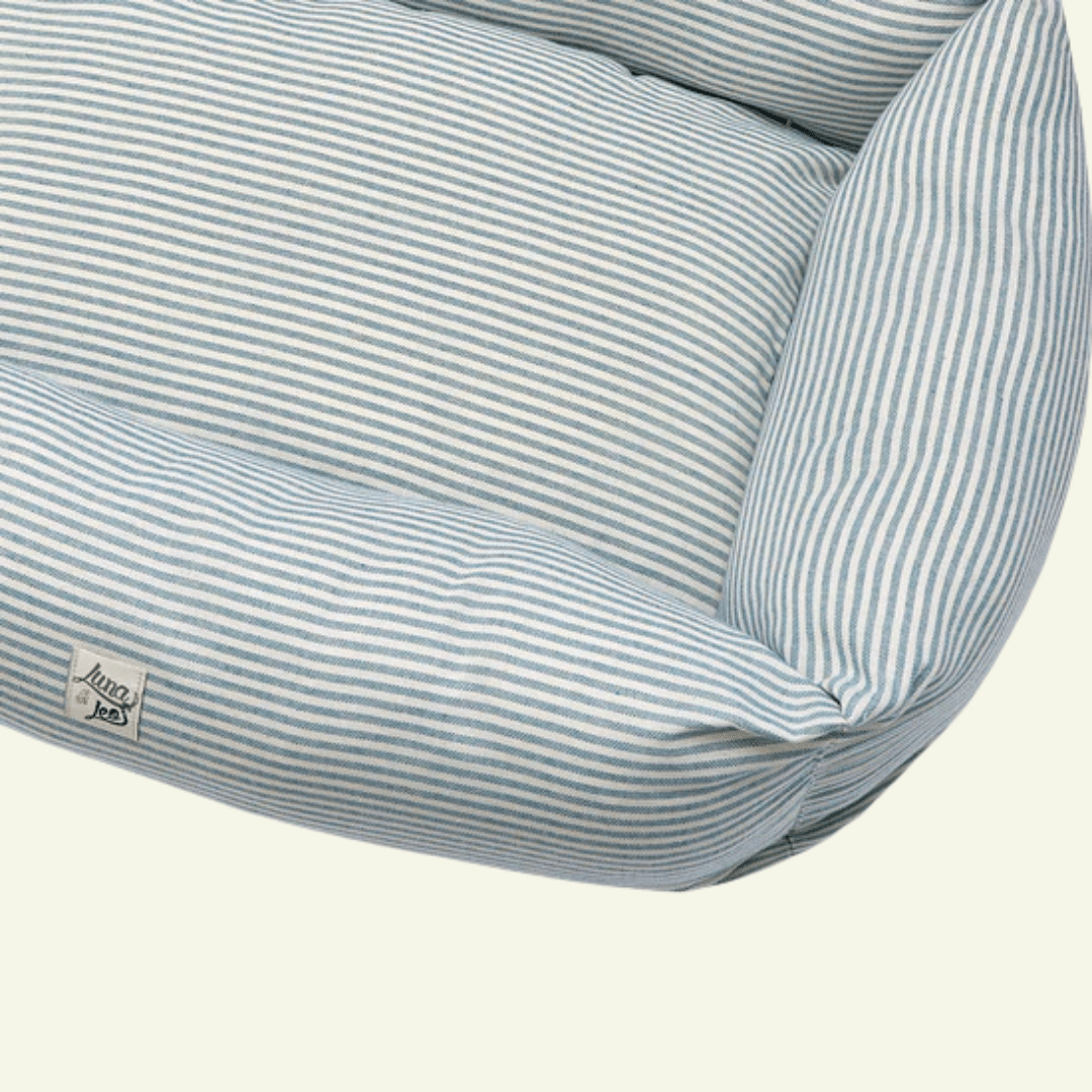 Piana | Panier en coton à rayures fines, déhoussable - fabrication artisanale - Jean - Poil - Vert clair
