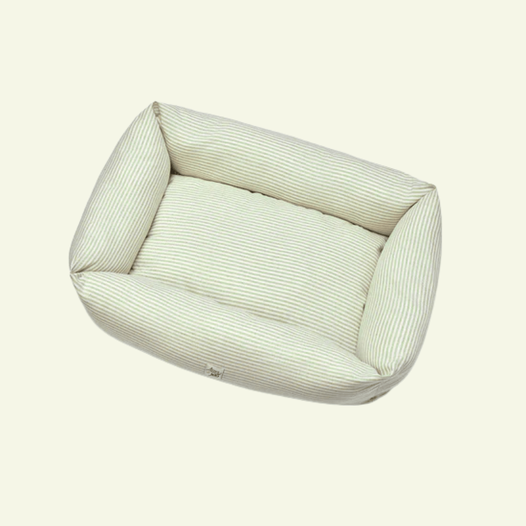 Piana | Panier en coton à rayures fines, déhoussable - fabrication artisanale - Jean - Poil - Vert clair