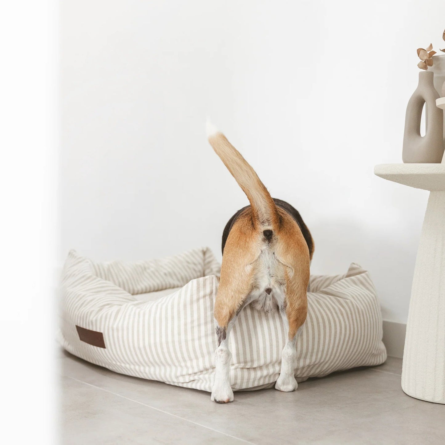 Puglia | Panier pour chien à rayures, fait main - Jean - Poil - S