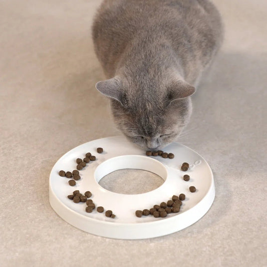 Ring | Gamelle anti glouton en porcelaine pour chat - Jean - Poil - Gris