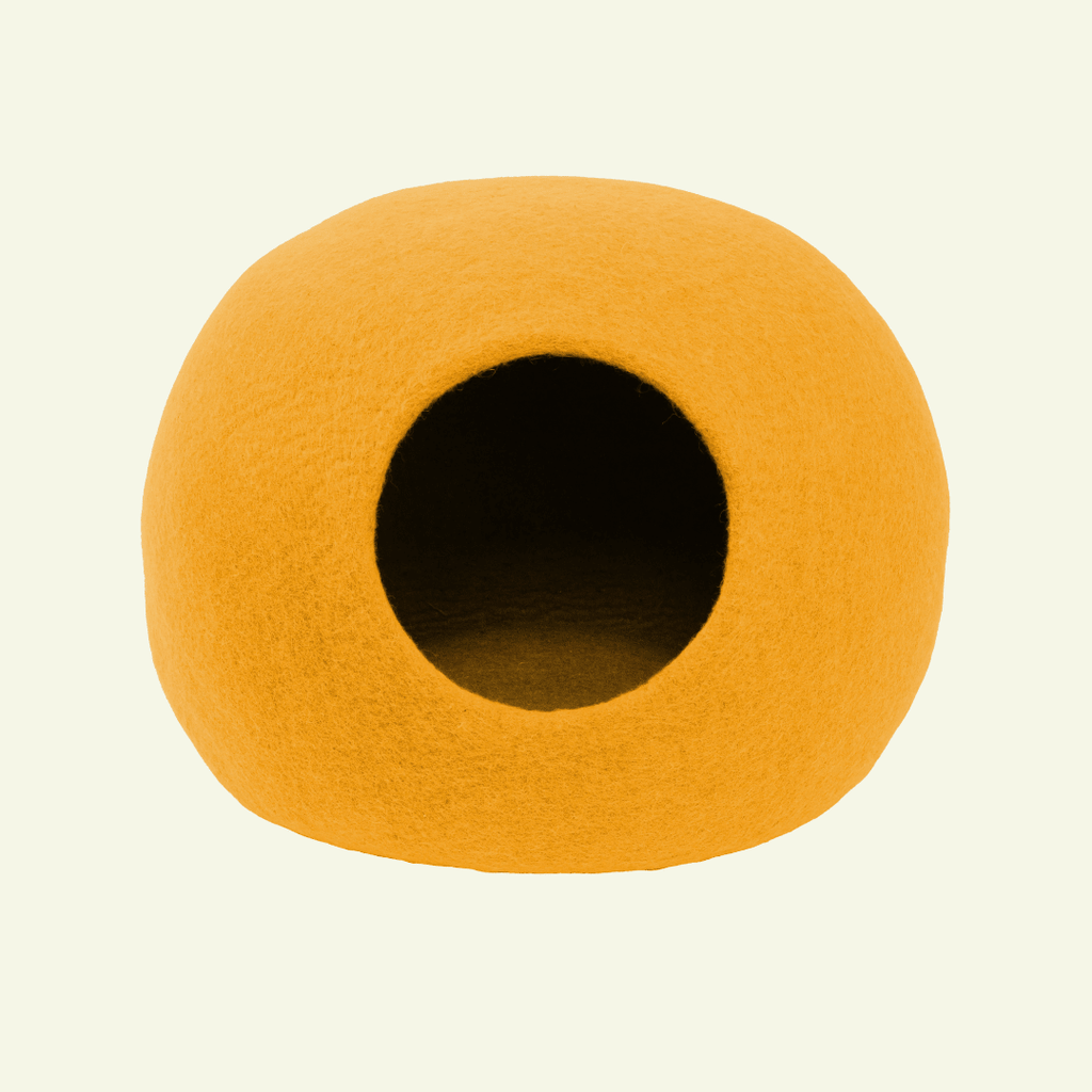 Risa | Grotte pour chat en feutre de laine naturelle- Jaune moutarde - Jean-Poil -