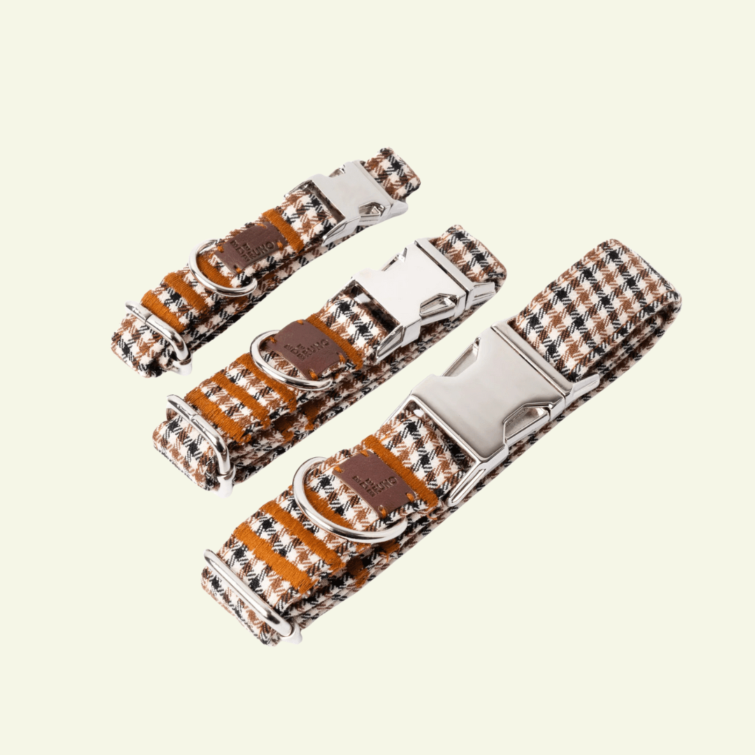 Roméo | Collier pour chien à motif pied - de - poule marron avec fermeture rapide, fait main - Jean - Poil - 2XS