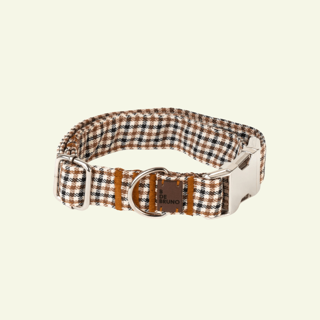 Roméo | Collier pour chien à motif pied - de - poule marron avec fermeture rapide, fait main - Jean - Poil - 2XS