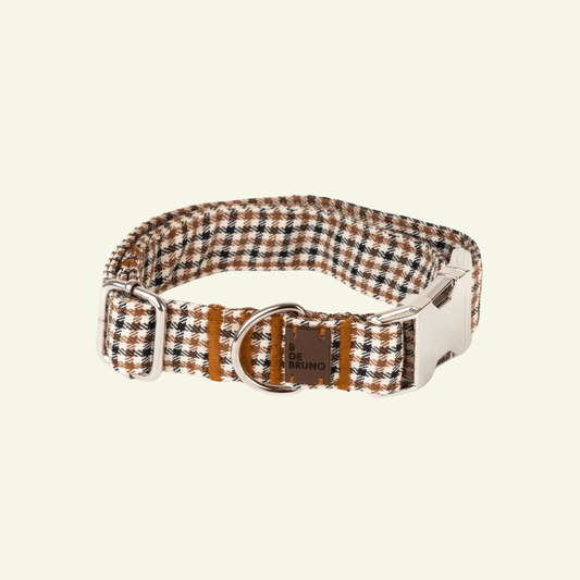 Roméo | Collier pour chien à motif pied - de - poule marron avec fermeture rapide, fait main - Jean - Poil - 2XS