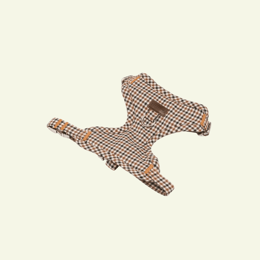 Roméo | Harnais Chest pour chien, motif pied de poule marron, fait main - Jean-Poil