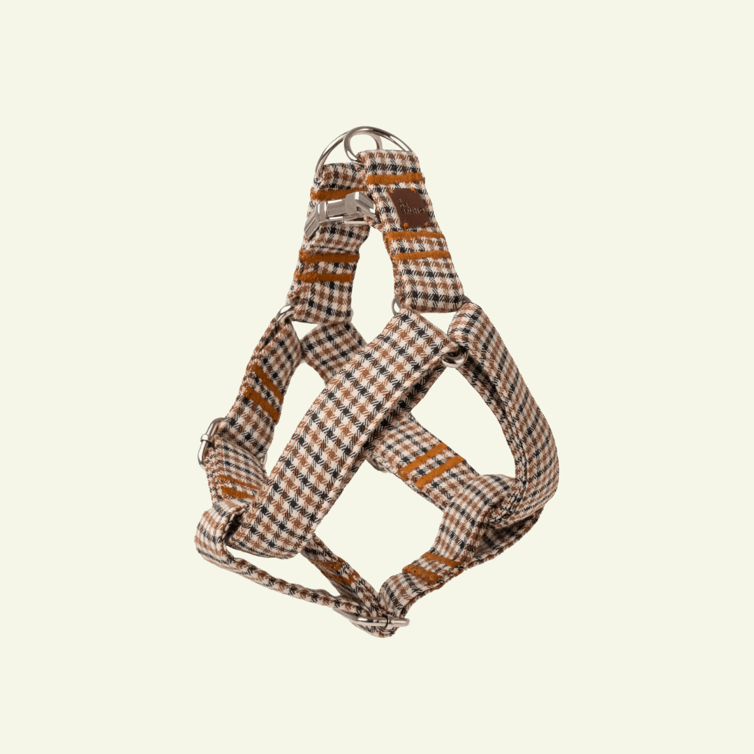 Roméo | Harnais simple motif pied de poule marron, fait main - Jean-Poil - XS