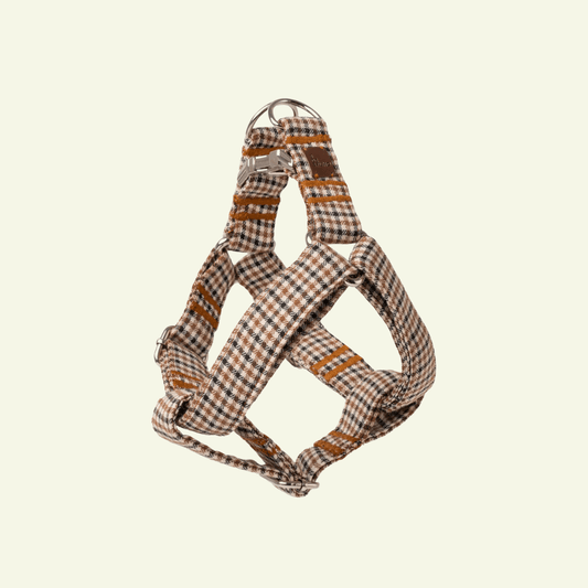 Roméo | Harnais simple motif pied de poule marron, fait main - Jean-Poil - XS
