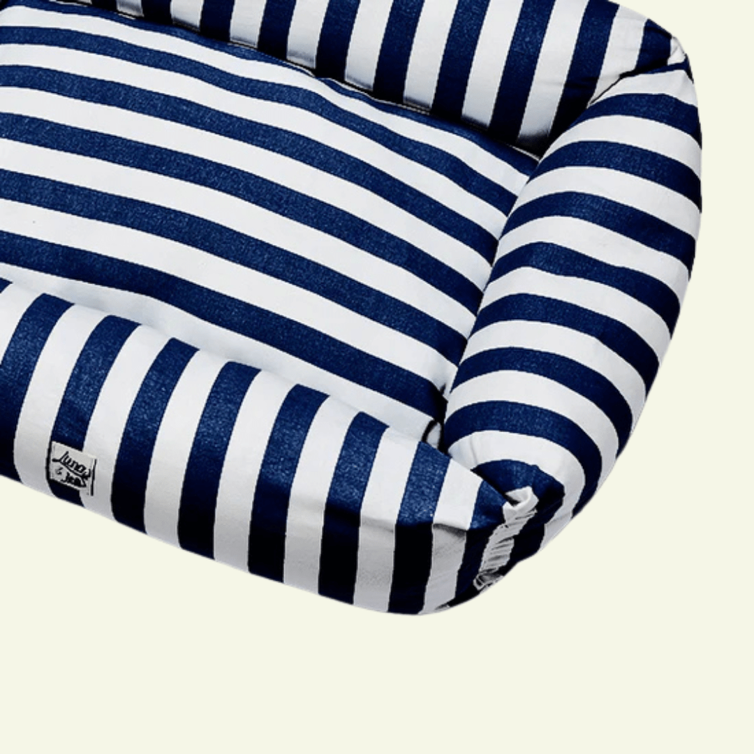Scana | Panier en coton à larges rayures, déhoussable - fabrication artisanale - Jean - Poil - Marine