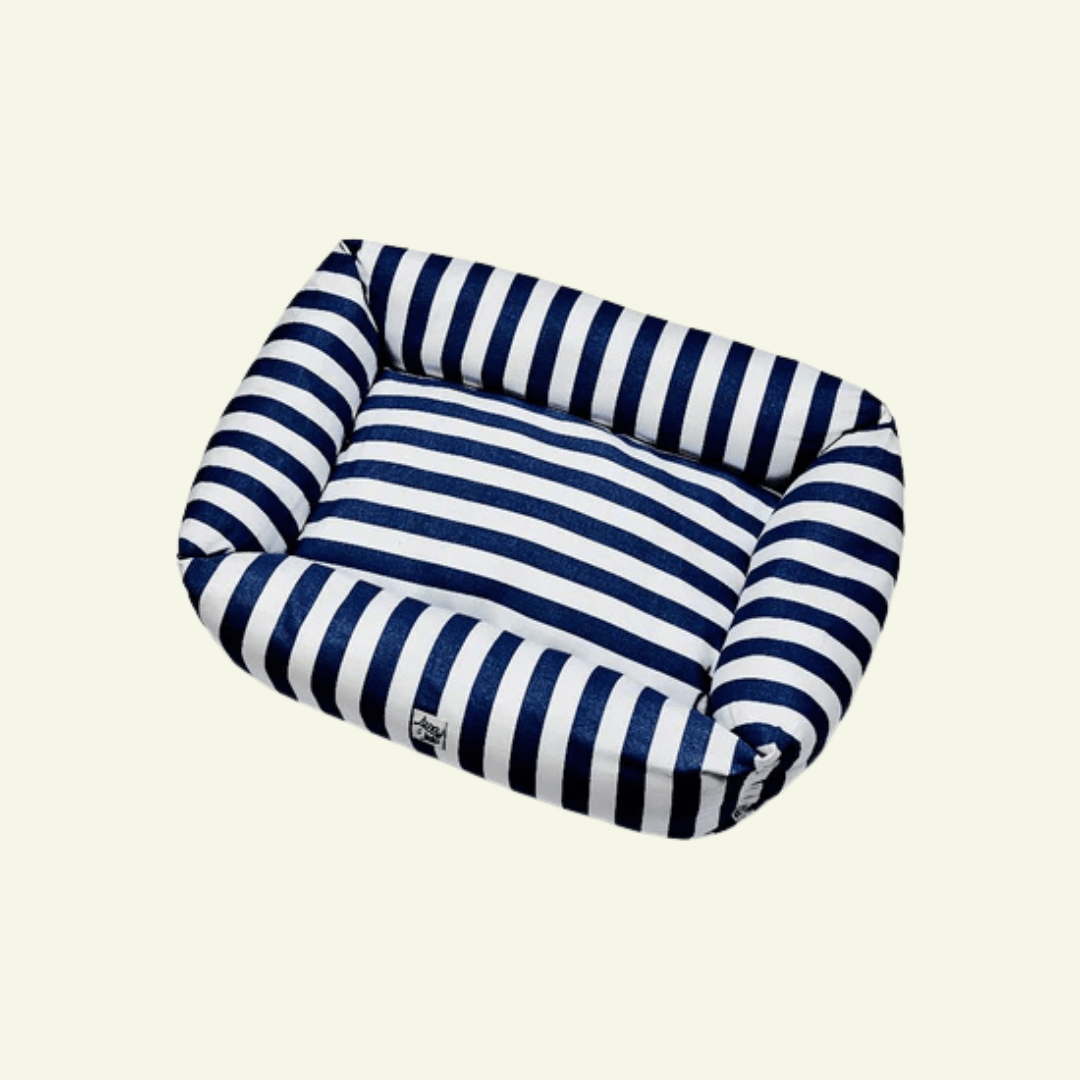 Scana | Panier en coton à larges rayures, déhoussable - fabrication artisanale - Jean - Poil - Marine