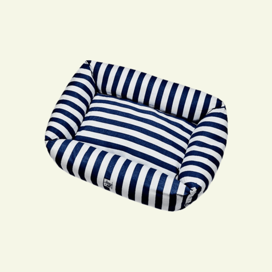 Scana | Panier en coton à larges rayures, déhoussable - fabrication artisanale - Jean - Poil - Marine