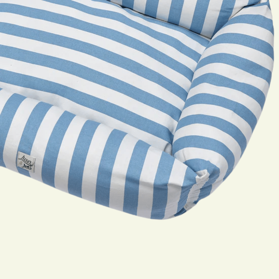 Scana | Panier en coton à larges rayures, déhoussable - fabrication artisanale - Jean - Poil - Marine