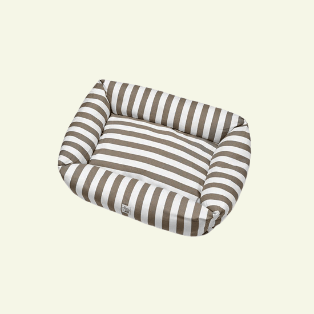 Scana | Panier en coton à larges rayures, déhoussable - fabrication artisanale - Jean - Poil - Marron