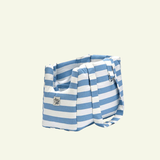 Scana | Sac de transport en coton à rayures larges - fabrication artisanale - Jean - Poil - Bleu clair