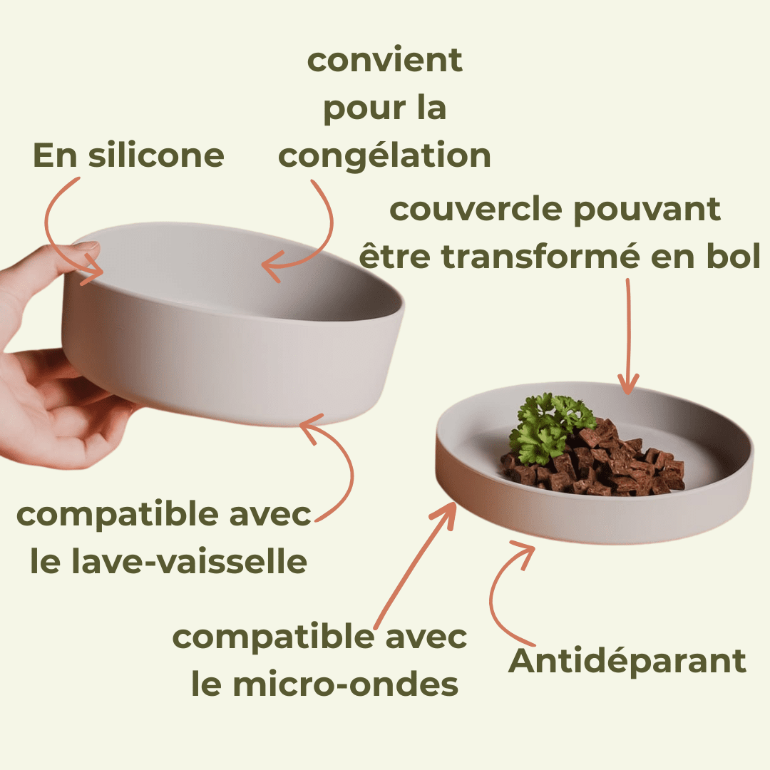 Smooth | Gamelle silicone 3 en 1 avec couvercle antidérapant - Jean - Poil - Bleu clair
