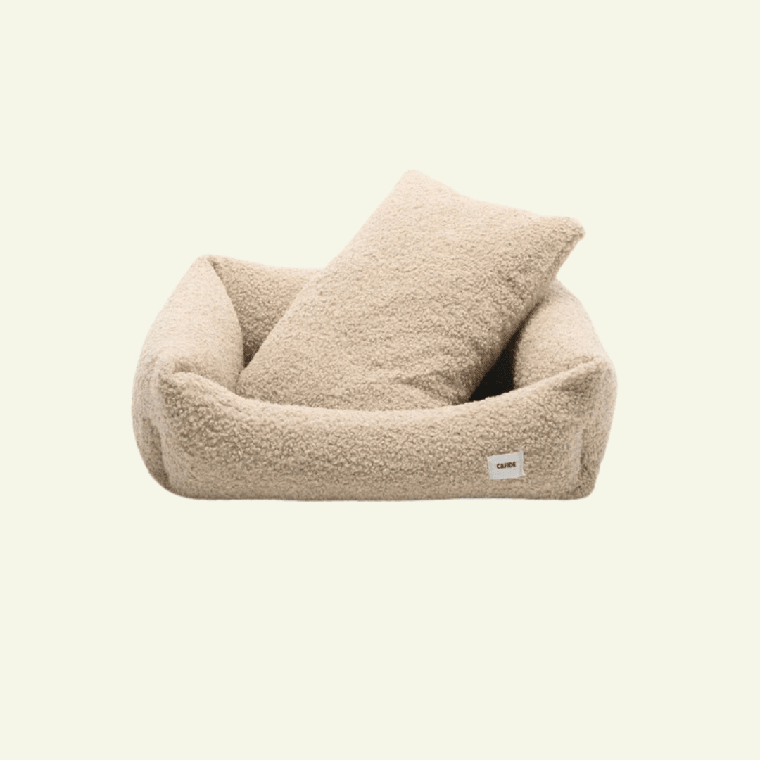 Snozy | Panier en tissu bouclette pour chat – Moelleux ajustable & éco-responsable - Cafide - Jean-Poil - Beige