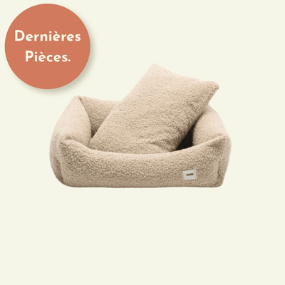 Snozy | Panier en tissu bouclette pour chat – Moelleux ajustable & éco - responsable - Jean - Poil - Beige