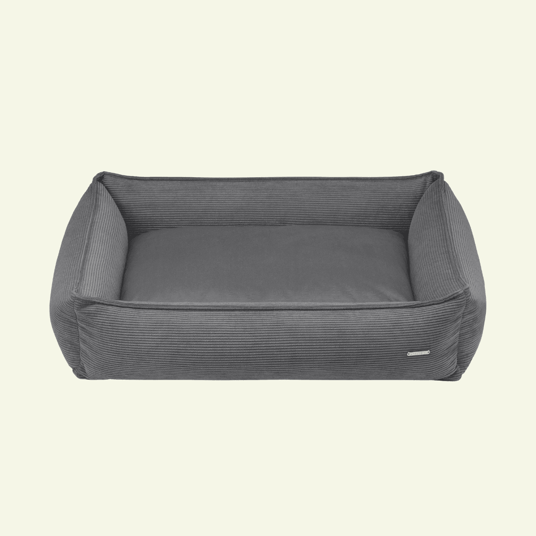 Strippo | Panier pour chien en velours côtelé, bords hauts et housse lavable - Jean - Poil - Gris foncé